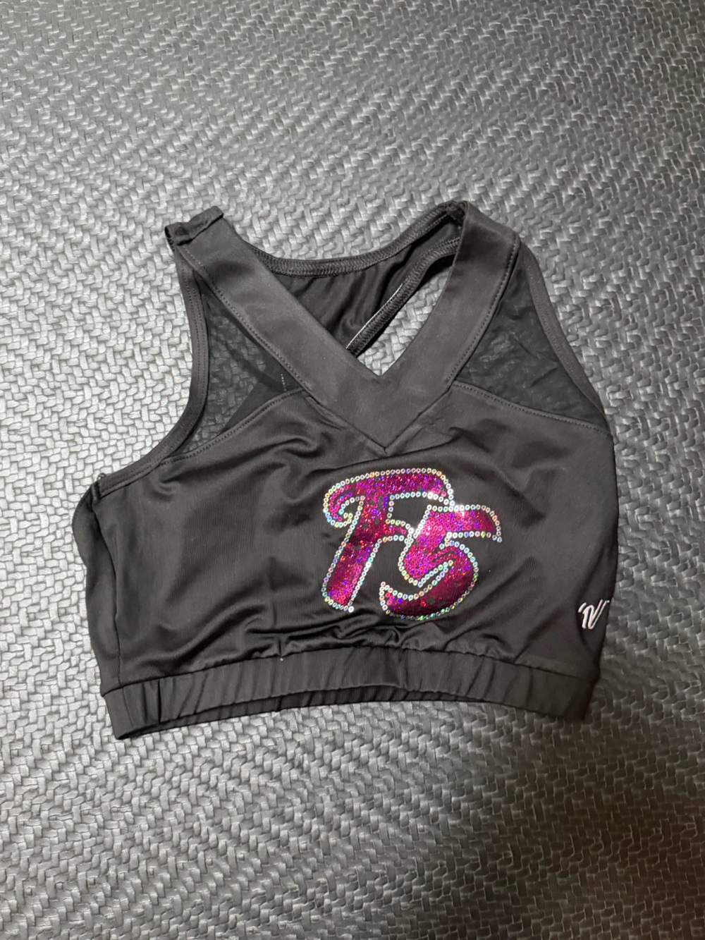 MAVA F5Varsity Black Crop Swim Top with Pink Sequin 'FS' Logo